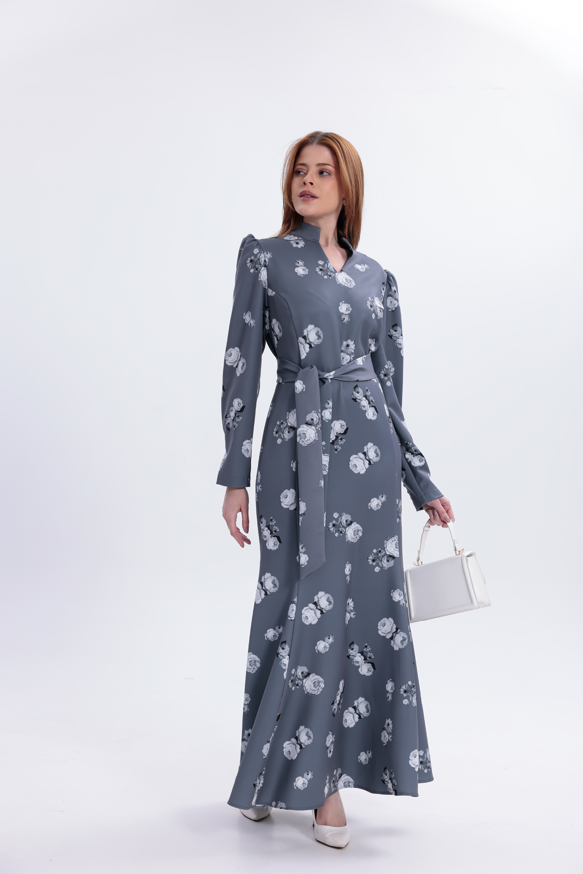 uzun dokuma kumaş elbise