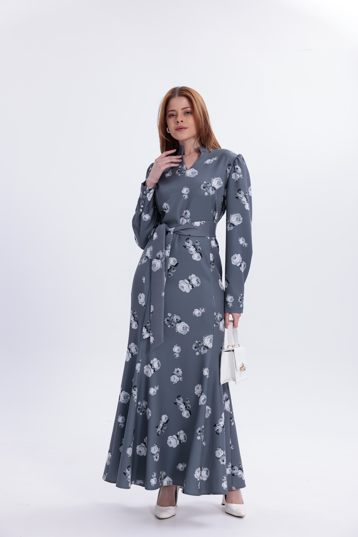 uzun dokuma kumaş elbise