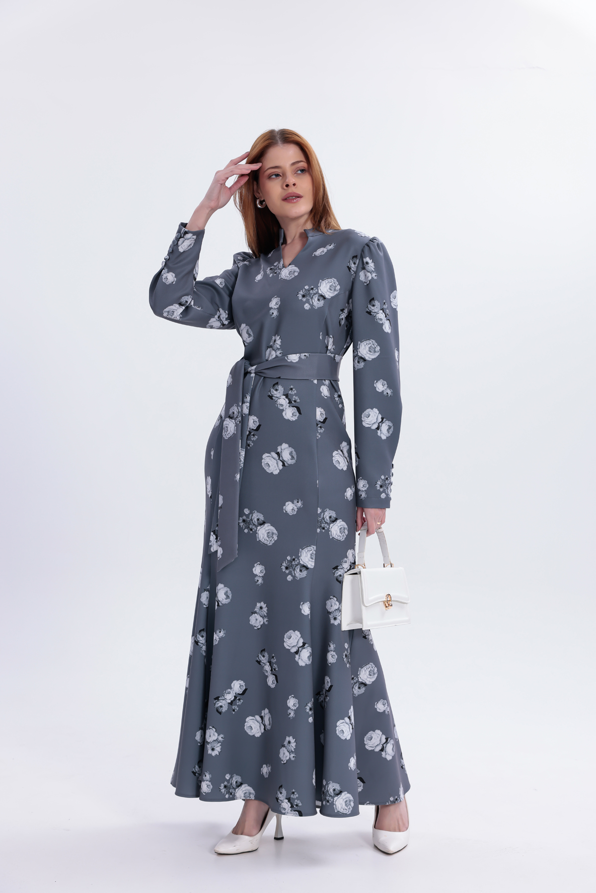 uzun dokuma kumaş elbise