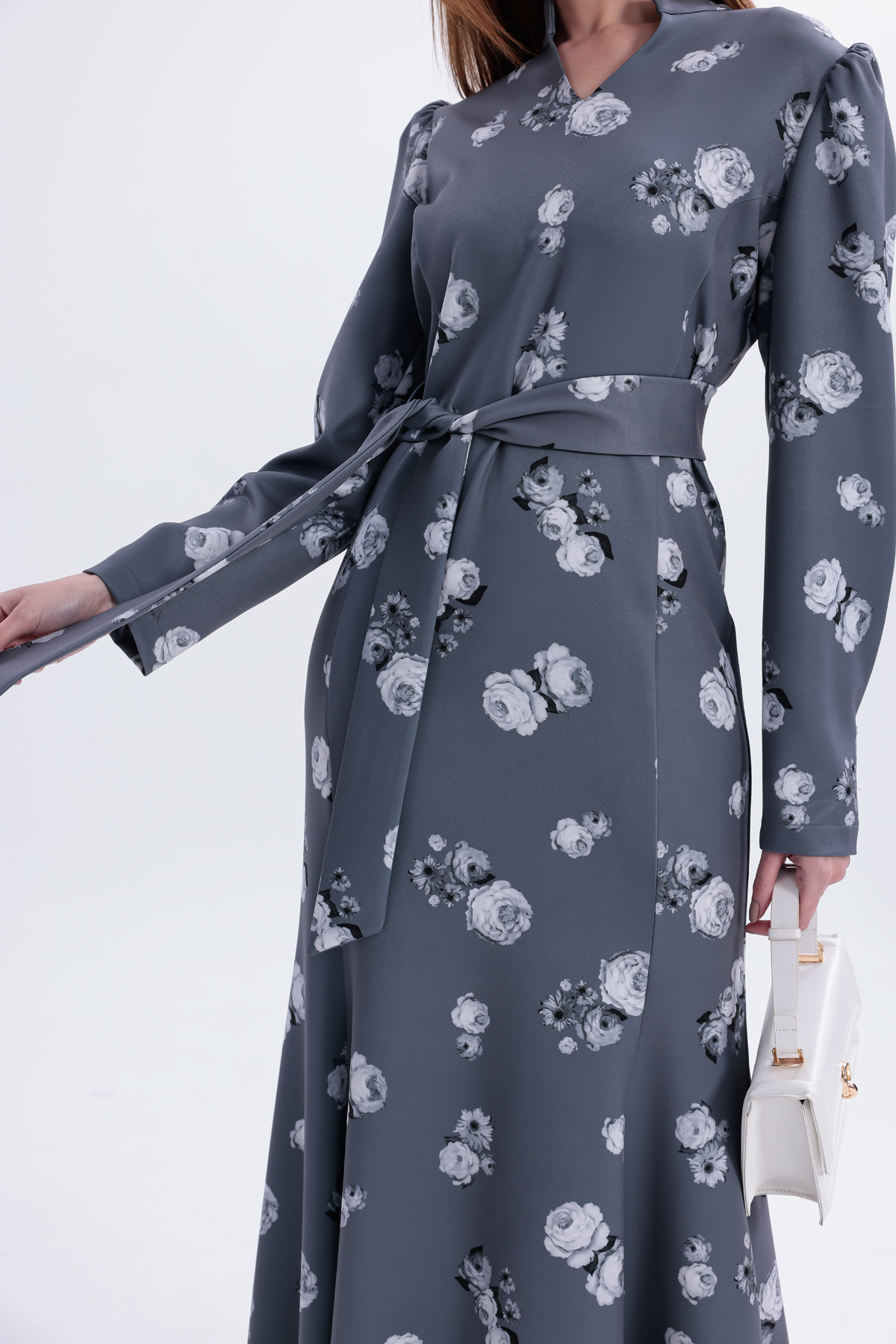 uzun dokuma kumaş elbise