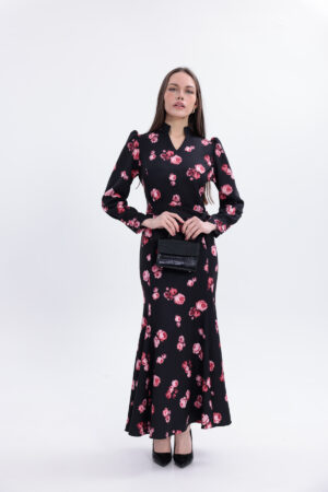 uzun dokuma kumaş elbise