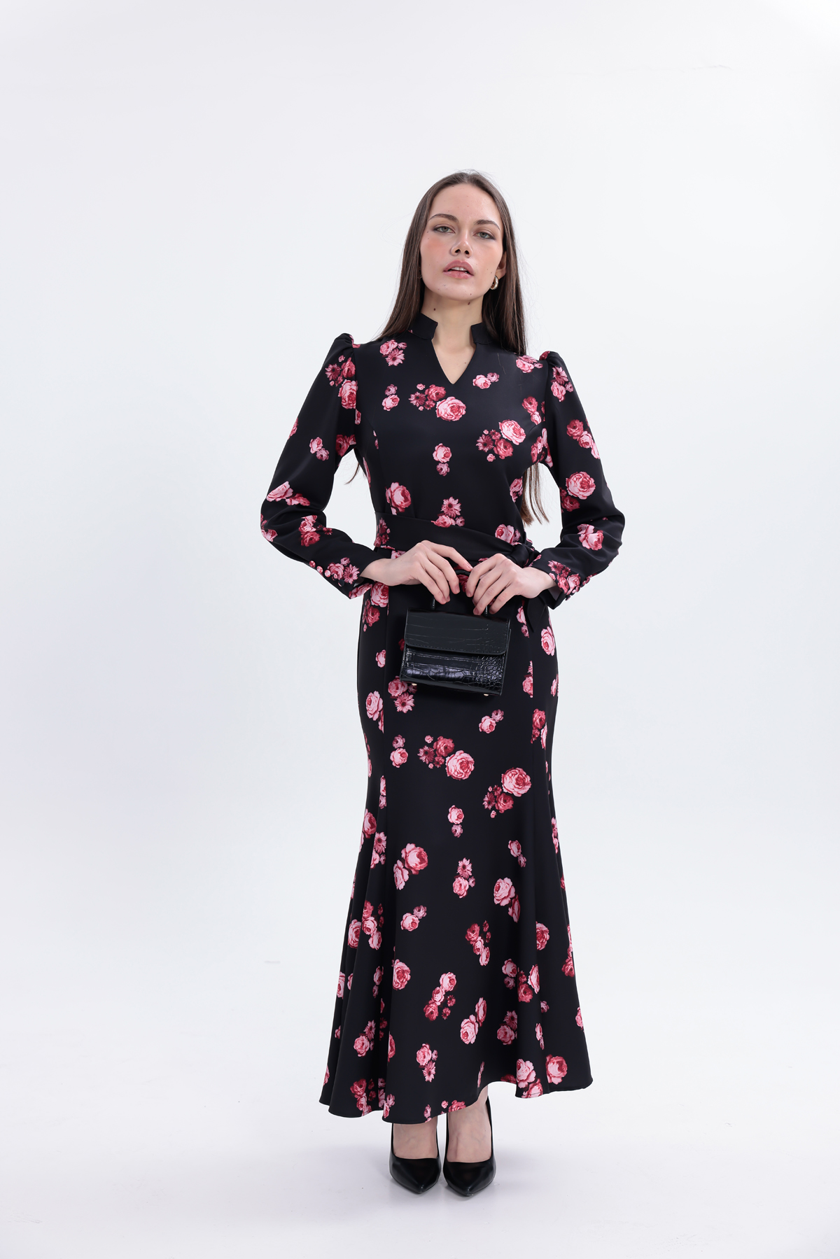 uzun dokuma kumaş elbise