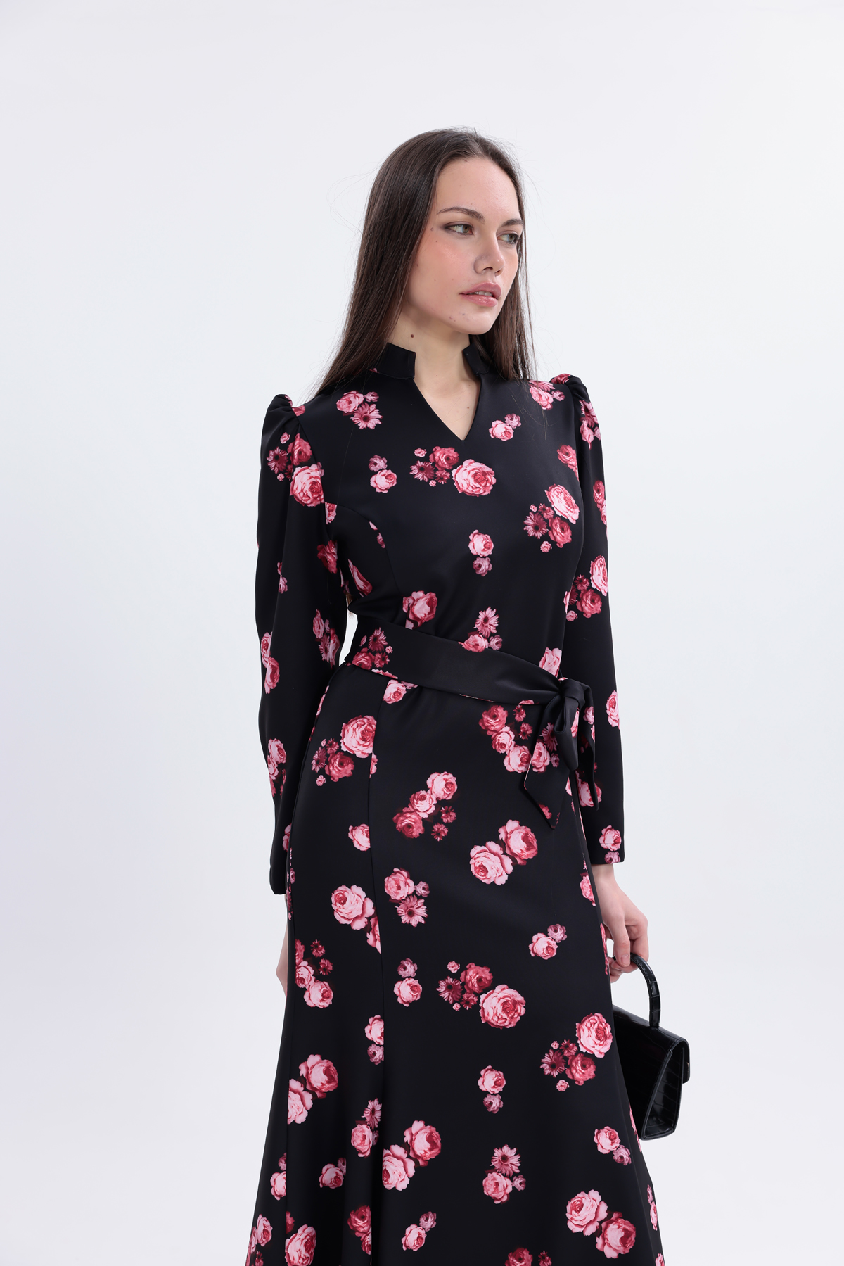 uzun dokuma kumaş elbise