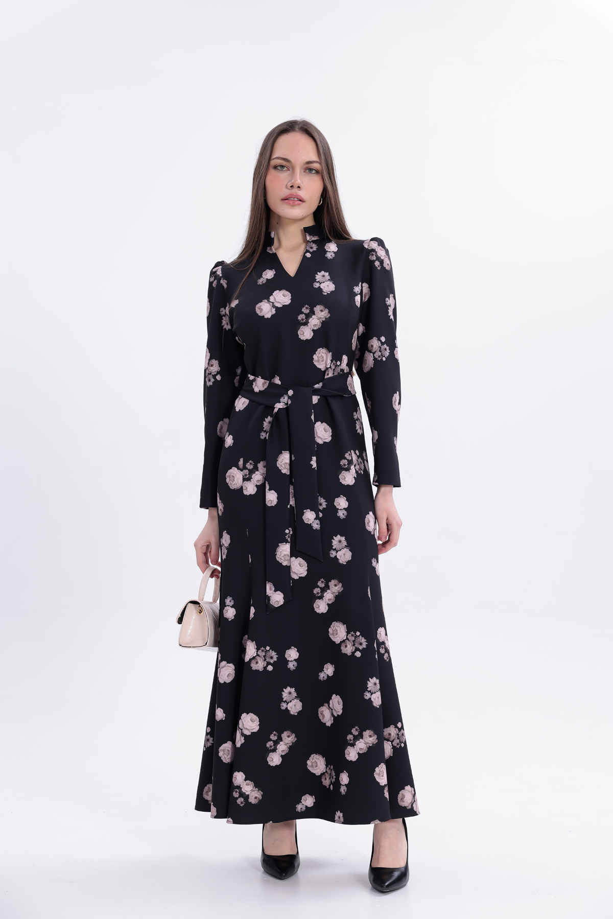 uzun dokuma kumaş elbise