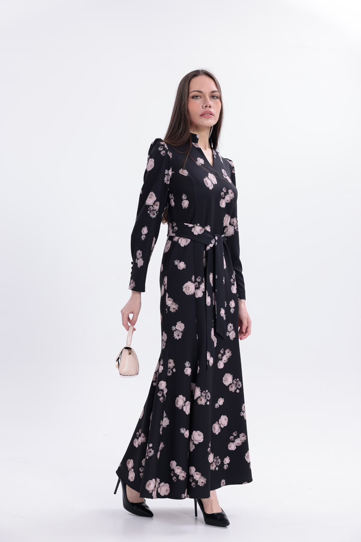 uzun dokuma kumaş elbise