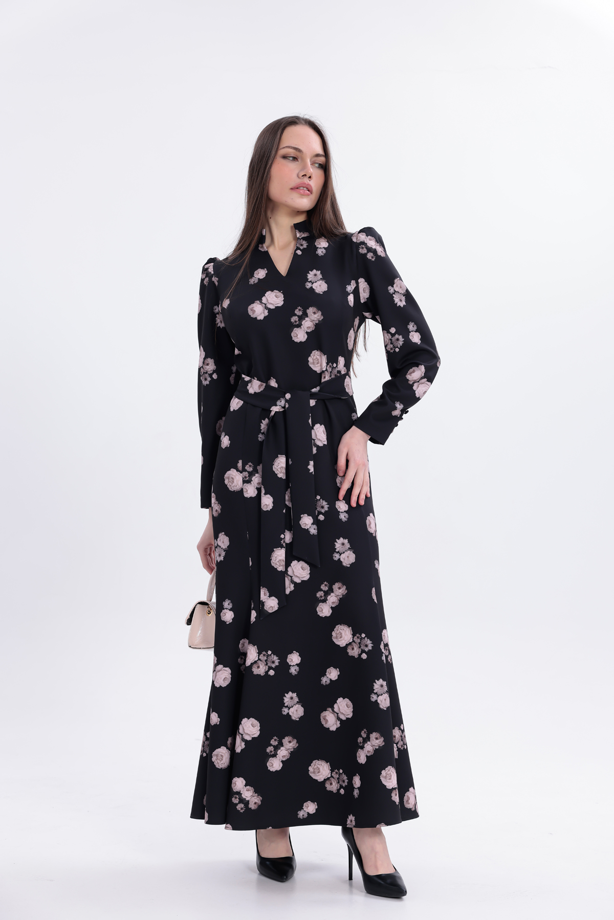 uzun dokuma kumaş elbise