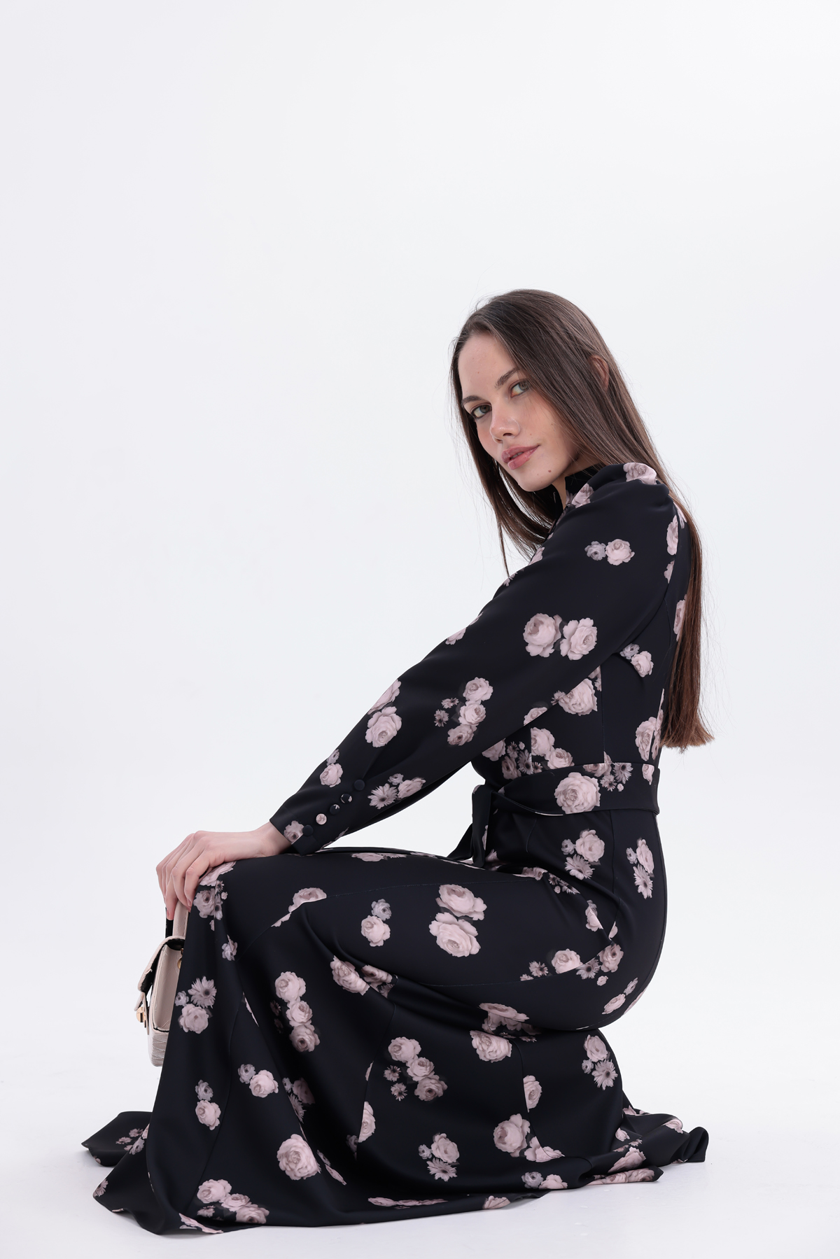 uzun dokuma kumaş elbise